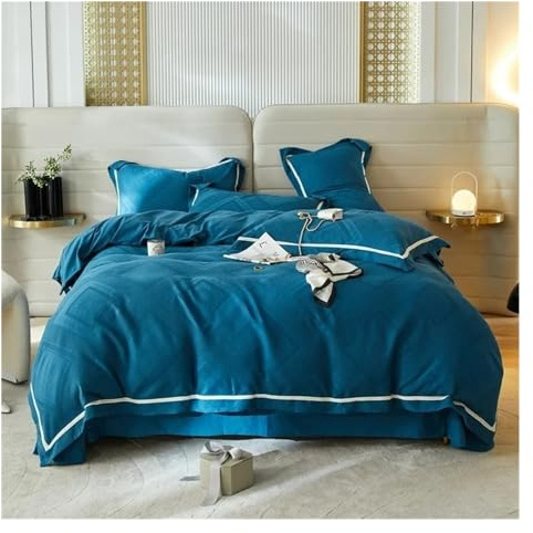 Cotton Waffle Texture Geométrico Drúvolo Conjunto de cubierta Doble Queen King 4 PPCS Soft Breathing Bedding Juegos de almohadilla de almohada de sábana de cama de cuatro piezas (azul, láminas de cama