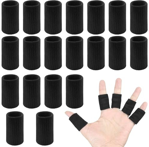 SCROLIEY 20PCS Finger Compression Sleeves Breathable Finger Protectors Sleeves Support, Elastic Thumb Compression Sleeves Protector for Volleyball Basketball Black ﻿
