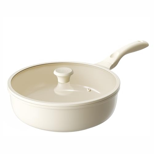 Redchef Keramik Schmorpfanne 28cm mit Deckel Hoher Rand, Antihaft Bratpfanne Induktion, Sauté Pfanne Beschichtet, PTFE-frei PFAS-frei PFOA-frei & Kratzfest, Spülmaschinenfest, für alle Herdarten