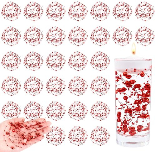 NUKAYAI 30 Pcs Artificial Floating Beads for Centerpieces Vases Red Faux Water Floating Pearls String Decoration for Vases Filler Anniversary Valentines Centerpieces Candle Decor