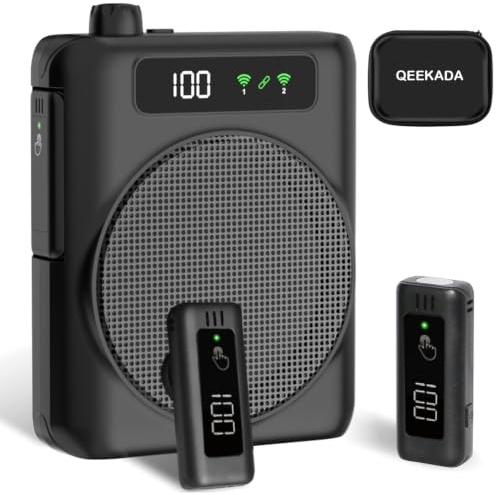 Amplificador de Voz portatil con 2 micrófono inalámbrico de Solapa | Wireless altavoz con 2 micrófonos inalámbricos, Amplificador de voz para profesores, tour guías, entrenadores