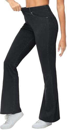 THE GYM PEOPLE Women's Wide Leg Flared Jeans High Waist Stretchy Jeggings | Inseam 29''/31'', Belt Loop, Tummy Control, Breathable, Bell Bottom, 4 Pockets, Bootcut, Stereoscopic Cutting, Fashion, Work