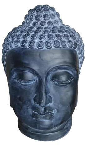 Relaxdays Buddha Kopf, HBT: 55x36x32 cm, Zen-Deko für Wohnzimmer & Garten, Dekofigur, wetterfest, frostsicher, anthrazit | Zen-Deko für Wohnzimmer & Garten, Dekofigur, wetterfest, frostsicher