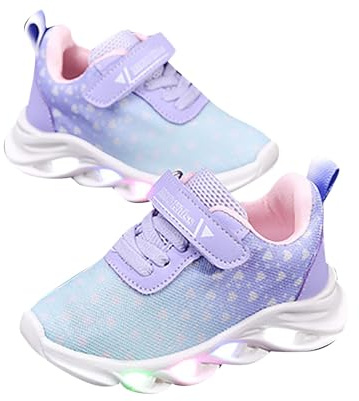 2026 zapatillas de niña para niños pequeños, zapatillas luminosas para correr, antideslizantes, cómodas, transpirables, informales, zapatos de juego al aire libre para niños de 1 a 6 años, morado, 30