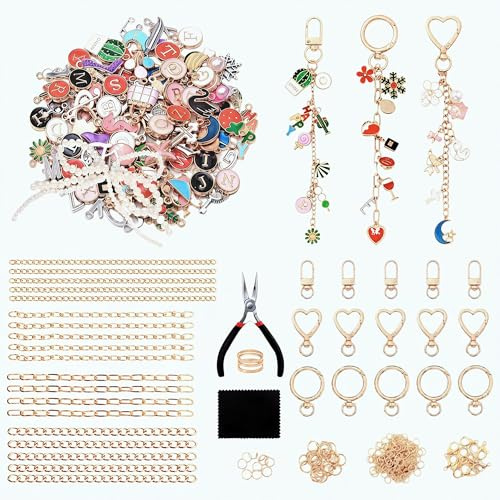 316 Stück DIY Schlüsselanhänger Basteln Charms Anhänger Set Keychain Set | Schlüsselanhänger Selber Machen Schlüsselanhänger Bastelset Schmuck Bastelzubehör zum Basteln, für Schmuck & Anhänger