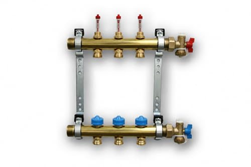 Roth Heizkreisverteiler FlatConnect Messing 3-fach – Verteiler für Fußbodenheizung mit Durchflussanzeige, 1115011033
