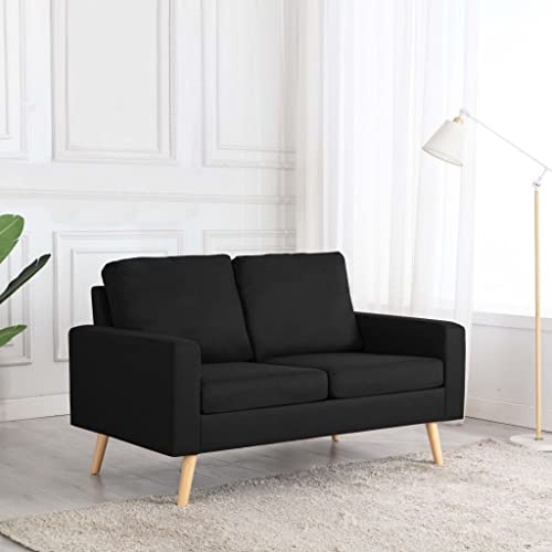 sephironlbb Sofá de 2 plazas de tela negra con cojines de asiento blandos, marco de madera de pino macizo, 130 x 76 x 82,5 cm, ideal para salón y habitación de invitados, cómodo conjunto de tapicería