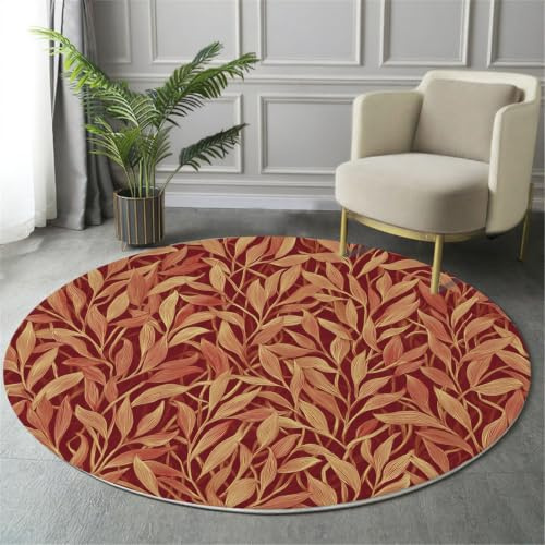 Retro Plants Rami e foglie di salice Rosso-arancio Tappeti Rotondo 80cm Antiscivolo Lavabile In Lavatrice Tappeto Salotto Camera Sedia Ufficio Da Pranzo Esterno Pelo Corto Rug Carpet