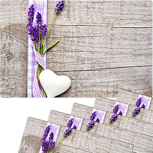 Tischsets 6er als abwaschbare Frühling und Sommer Tischdeko - Platzsets Landhaus Lavendel Blumen als Tischuntersetzer in 43 cm - Platzdeckchen als Tischunterlage für Esstisch Wohnzimmer Tisch