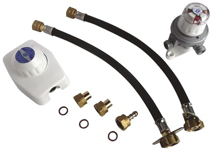 SOMATHERM FOR YOU, Ensemble détendeur 1,3 Kg/h avec inverseur et lyres pour 2 bouteilles de butane, kit complet pour alimentation sécurisée et efficace de vos appareils | Raccordez en toute sécurité votre bouteille de butane grâce à ce détendeur avec sécurité intégrée.