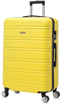 FLYMAX 24 Medium Super Lightweight ABS Hard Shell Travel Hold Check in Luggage Suitcase with 4 Wheels Trolley Bag Yellow
