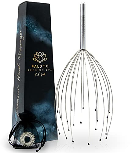 PALOTO® [ORIGINAL] Premium Kopfmassagegerät - Kopfmassage Spinne mit 20 Massagefingern Kopfkrauler - GRATIS Finger Massage Ring - Entspannung, Wellness Geschenk für Kopfhaut Massage und Akupressur