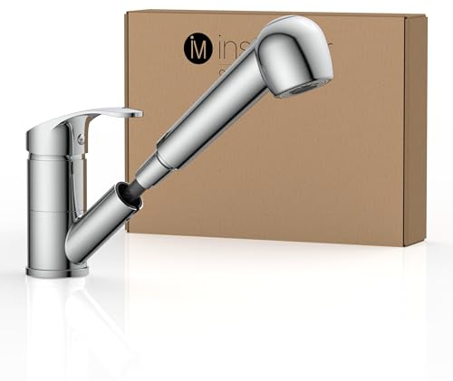 instmaier Elena | Küchenarmatur mit Geschirrbrause | Chrom | Wasserhahn Küche ausziehbar | Spültischarmatur mit 2 Strahlarten | Einhebelmischer mit Brause | 90° schwenkbare Mischbatterie