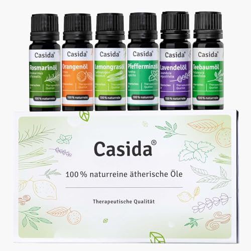 Casida Ätherische Öle Set – 100% naturreine, ätherische Öle - für Aromatherapie Aroma Diffuser, Luftbefeuchter, Hautpflege, Massage - 6x 10ml