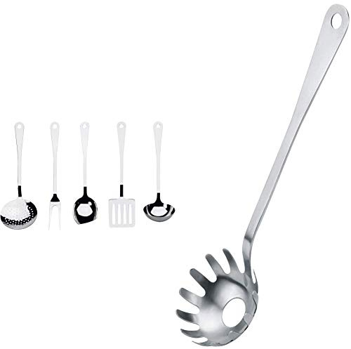 Alessi AJM19S5 L Set di Mestoli da Cucina di Design in Acciaio Inossidabile 18/10, 5 Pezzi & Ajm19/57 L Mestolo Per Spaghetti Di Design In Acciaio Lucido