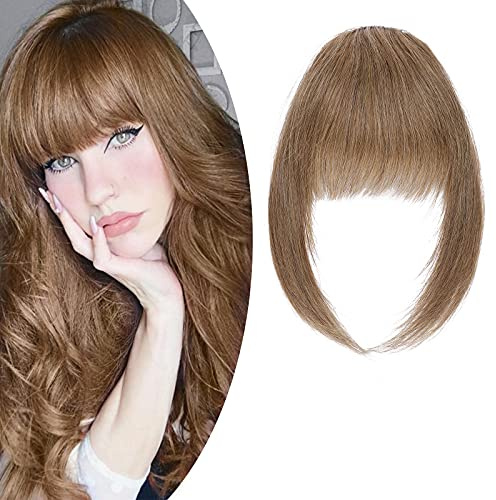 SEGO Clip in Pony Haarteil Echthaar Bangs 100% Remy Haar One Piece Extensions Fringe Verlängerung natürlich Hellbraun#6 Curved Pony-6(15cm)-14g