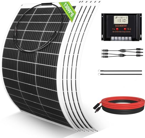 ECO-WORTHY 780 Watt 12 Volt Flexibles Netzunabhängiges Solarpanel Kit: 6 Stücke 130W Solarmodul + 60A Laderegler + 5m Solarkabel für Wohnwagen, Wohnmobil, Boot, Anhänger, Camper und Van