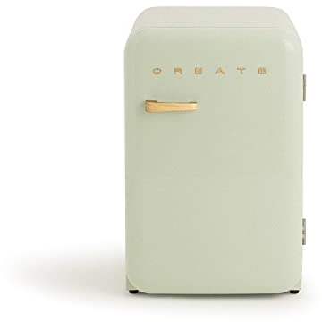 CREATE / RETRO FRIDGE 83.5 WOOD/Kühlschrank in Pastellgrün, Griff Holz / 98W, niedriger Verbrauch, 2 Ablagen, Temperaturregler, Flaschenhalter, 56x54x84cm