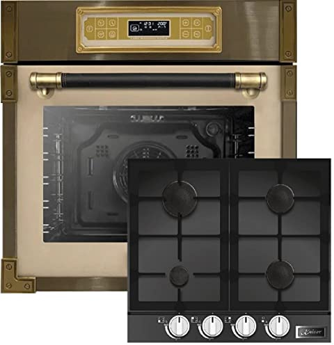 Kaiser Herdset EH 6726 ElfAD + KCG 6387 Turbo, Retro Einbau Backofen 80L, Elektro Backofenset – 11 Betriebsfunktionen + Einbau Gas Kochfeld 60 cm, Schwarz Glas, Erdgas/Propangas/Fl.Gas