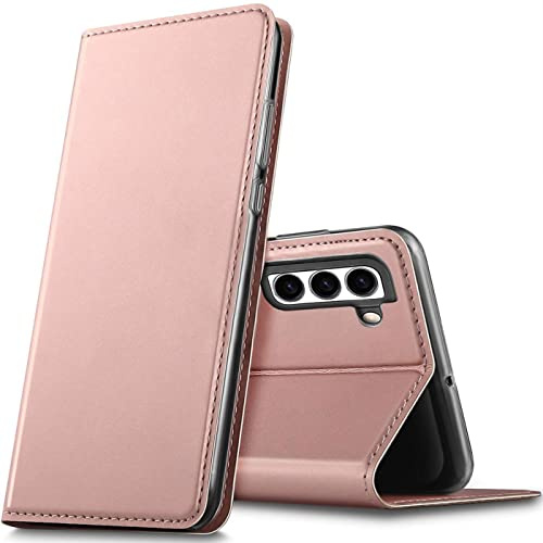 Verco Handyhülle für Samsung Galaxy S23, Premium Handy Flip Cover für Samsung S23 5G Hülle [integr. Magnet] Book Case PU Leder Tasche, Rosegold
