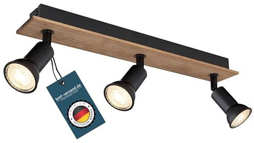 bmf-versand® Deckenstrahler 3 Flammig Schwenkbar - Deckenleuchte mit 3 Spots Schwarz Holz Optik - Deckenlampe Wohnzimmer Modern - Strahler Küche Fassung GU10