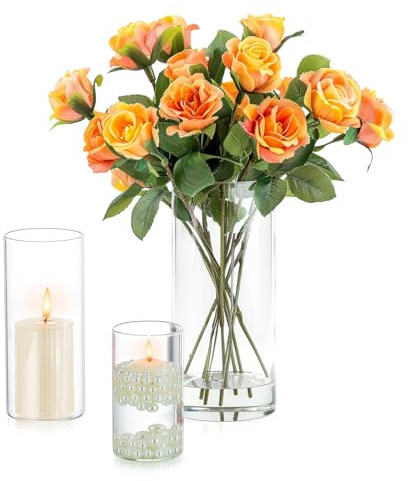 Inweder Vase Glas Zylinder Blumenvase - 3 Pcs Vasen Deko Klaren Glasvase für Hochzeit Tischdeko Windlicht Glas Kerzenständer Kerzenhalter für Stumpenkerzen Schwimmende Kerzen Esstisch Wohnzimmer