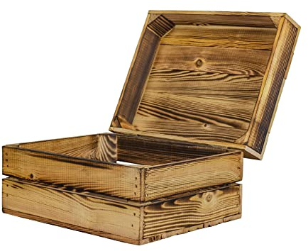 Kistenkolli Altes Land Assos - Baúl de madera, caja de regalo flameada, con tapa, caja del tesoro, caja de madera, baúl de madera, baúl de boda, reciclable, vintage (ASSOS 2 m, 40 x 32 x 22 cm)