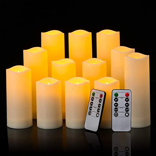 YOROXRG 12 Pack Flameless Candles Battery Operated Waterproof Led Candles (D:2.2 X H:4 5 6 7) Candles with 2 Remotes Contro for Wedding, Party, Birthday