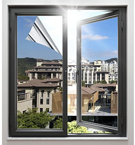 Sonakia Fensterfolie Sichtschutz, Spiegelfolie Fenster, Sonnenschutzfolie, Reflektierende Fenstertönungsfolie Für Glasfenster, Fensterfolie Blickdicht, Uv-Block Fensterfolie,WxH-140x120cm(55 * 47in)
