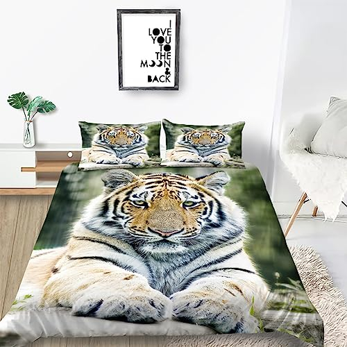 Bettwäsche 140x200 Bettbezug Winter Bettwäsche-Sets HerrschsüChtiger Tiger 3D Muster Weich Baby bettwäsche Set Hypoallergen Kinder bettwäsche mit 2 Kissenbezüge 80x80 cm