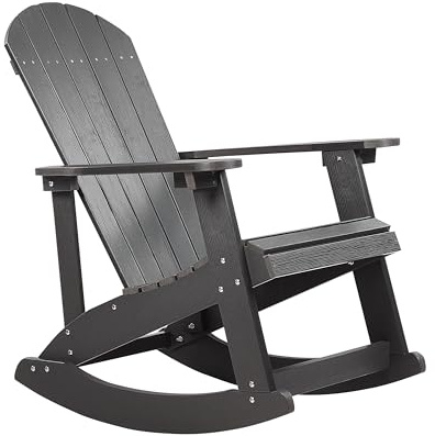 Beliani Silla Mecedora Gris Oscuro de Madera sintética Resistente a la Intemperie Estilo Moderno Adirondack