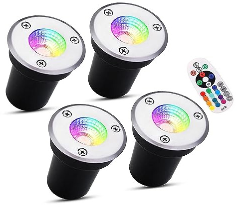 4PCS Faretti LED Esterno - Faretto Luce Da Pavimento, Faretto Da Incasso A Terra 3W RGB LED, 12V-24V Luci Spot A Terra, Lampada Da Terra Da Incasso Per Giardino IP65, Faretto A Luce Led ( Color : Rgb