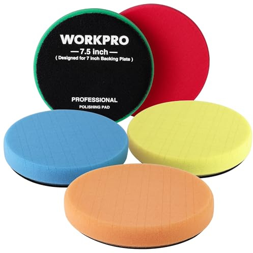 WORKPRO 7.5 Inch Buffing Sponge Pads, 5Pcs 7.5 Inch Face for 7 Inch Backing Plate, Cutting Polishing Pad Kit for Car Buffer Polisher Compounding, Polishing and Waxing