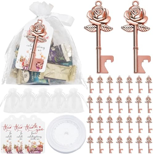 Ruspela Abridor de botellas, 50 abrebotellas con bolsa de organza, etiqueta de agradecimiento y cinta, despedida de soltera, fiesta, recuerdos de boda