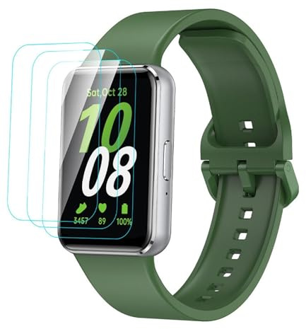 GIOPUEY Armband Kompatibel mit Samsung Galaxy Fit 3, [2 in 1] TPU Silikon Armband + 3 Stück Schutzfolie [Verschleißfest] [Atmungsaktiv] Ersatzarmband - Armee grün