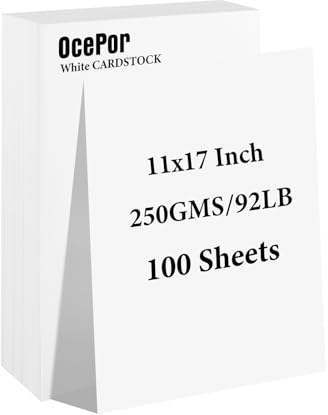 OcePor 100 Sheets White Cardstock 11” x 17”, 92lb/250gsm Card Stock, Thick Card Stock Paper, Heavy Cardstock Paper for Printer, Resume, Scrapbooks, Art, Crafts, Business Cards
