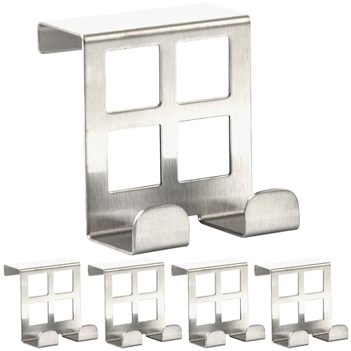 RICOO 5 x Türhaken zum Einhängen Edelstahl Haken Badezimmer MH030Sx5 Garderobenhaken Kleiderhaken Tür Garderobe Bademantel- & Handtuchhaken ohne Bohren Türgarderobe Türhänger Metallhaken Jackenhaken