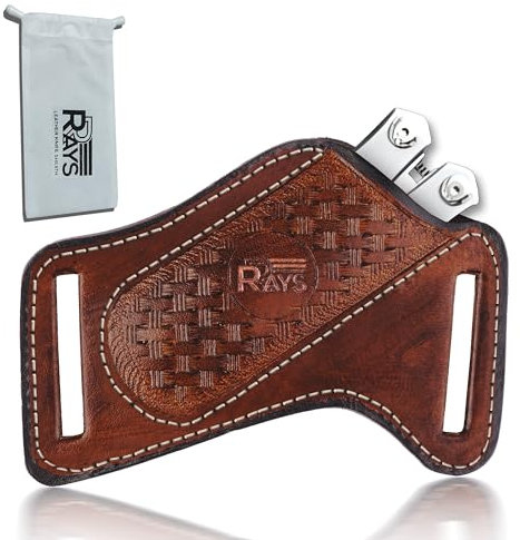 Leather Knife Sheath for Belt Pocket Folding Knife Holder Compact Draw Knifes Carrier EDC Tools Holster (Large)