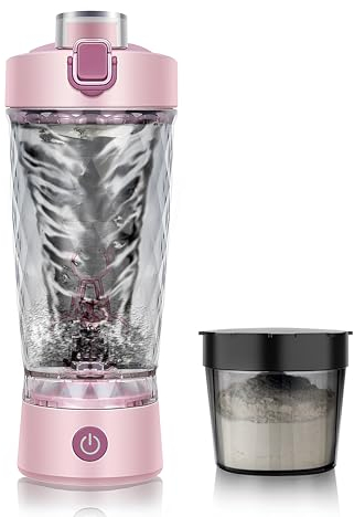 Electric Protein Shaker Bottle, Mixer Cup for Shakes and Meal Replacements, BPA-free, Portable Blender Cup with a Supplement Storage, USB Rechargeable Shaker Cups for Protein Shakes 550ml (Pink)