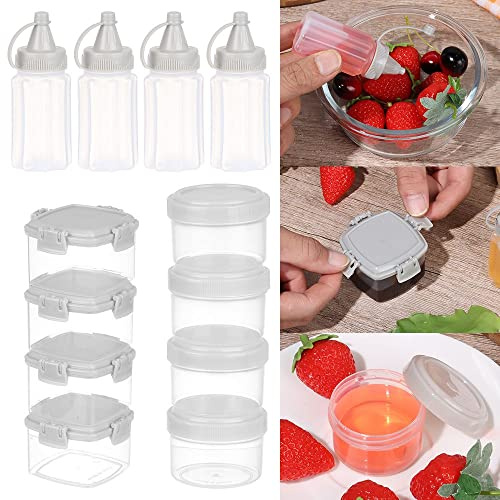 WUZIA 12pcs Mini Bento Seasoning Boxes Sauce Squeeze Bottles Spices Jars Set,Small Transparent Ketchup Salad Dressing Squeeze Bottle Plastic Condiment Containers for Outdoor Barbecue(3 Styles)