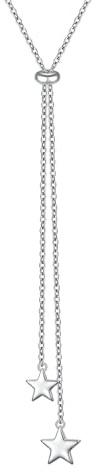 Flyow Lange Kette Schmuck S925 Sterling Silber Lariat Verstellbar Y Halskette mit Anhänger für Frauen und Mädchen