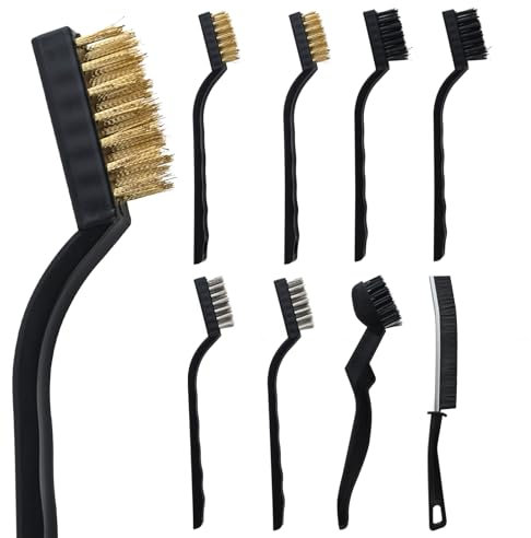 8PCS Small Wire Brush for Rust Removal Set, Mini Wire Brushes for Cleaning, Multi-purpose Steel Metal Brush, Nylon ＆ Brass Brush for Cleaning Rust Grease and Corners and Crevices