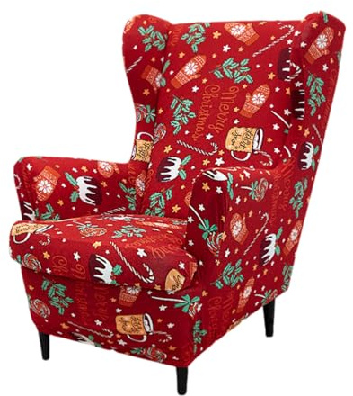 Hixingo 2-Teilig Ohrensessel Überzug, 3D Weihnachten Sesselbezüge Stretch Ohrensessel Bezug Abnehmbar und Waschbar für Wohnzimmer Schlafzimmer Hotel Sesselschoner (Kokosnuss-Milch,One Size)