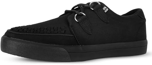 T.U.K. Vegan Creeper Sneaker - Herren & Damen Schuhe - Farbe Black Canvas Eyelet - Puck, Goth und Rocker Style Leder und Wildleder Schnürschuhe - Größe 44