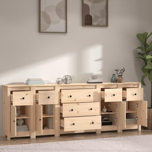 Hommdiy Sideboard Wohnzimmer，Kommoden & Sideboards，Sideboard Holz Breit Natur 5-STK.230x35x80cm-Option 3