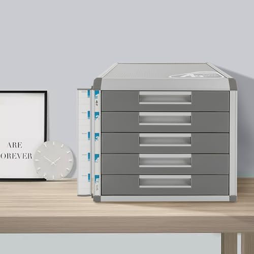 ieLsngai Metall Schubladenbox Abschließbar 5 Fächer A4, Aluminiumlegierung File Organizer, Abschließbare Schublade Veranstalter mit Beschriftungsfeldern Dokumenten Aufbewahrung Ablagebox