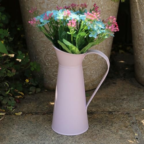 Mini caffettiera a forma di lattina per il latte, decorazione floreale, mini caffettiera colorata, stile pastorale, vintage, francese, ferro vecchio stile (rosa)