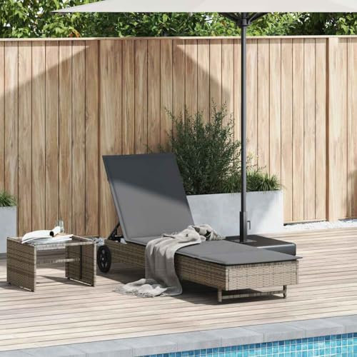 Wenjingqi-4104035 Sonnenliege mit Rädern und Kissen, Polyrattan, Grau