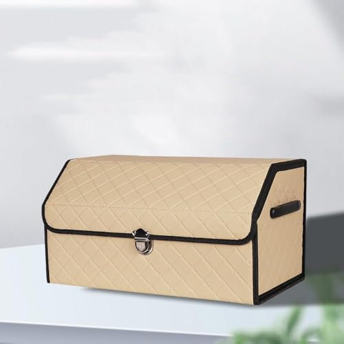 GLYGLY Auto Kofferraum Organizer für VW Golf Sportsvan 2015-2020, Kofferraumtaschen Autotasche Organizer Wasserdicht Fächern Aufbewahrungs Box Faltbare,A-Beige-53 * 32 * 30cm