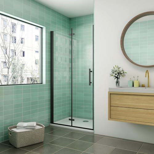 Porte de douche Noir - 80x195cm - Porte de douche pivotante et pliante - 6mm verre anticalcaire - pour niche
